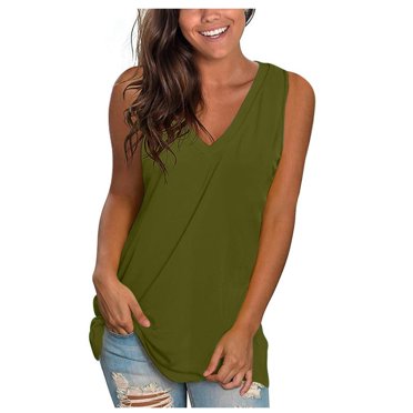 Mode Femme T-shirt Sans Manches Col en V Ample Uni