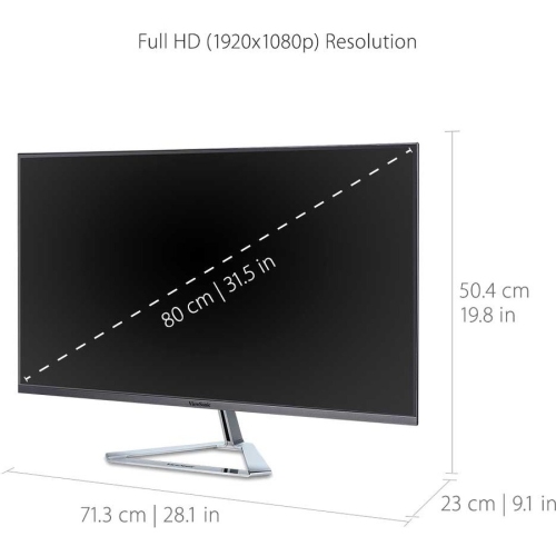 ViewSonic 32" 1080p Frameless Widescreen IPS Monitor with Screen Split Capability HDMI and DisplayPort, 1920x1080, Silver, VX3276-MHD