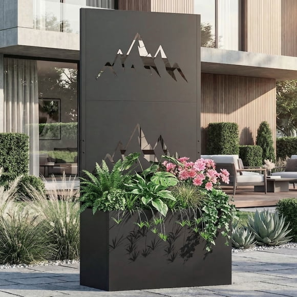 Modern Shade 4×6 FT Metal Planter Box with Trellis Privacy Screen Raised Garden Bed with Drainage for Climbing Plants