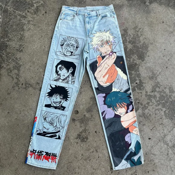 jeans à Jambes Larges Graphiques Anime Harajuku Mode Urbaine Y2K jeans pour Hommes Femmes Nouveau Style Japonais jeans Taille Haute Pantalon Grand
