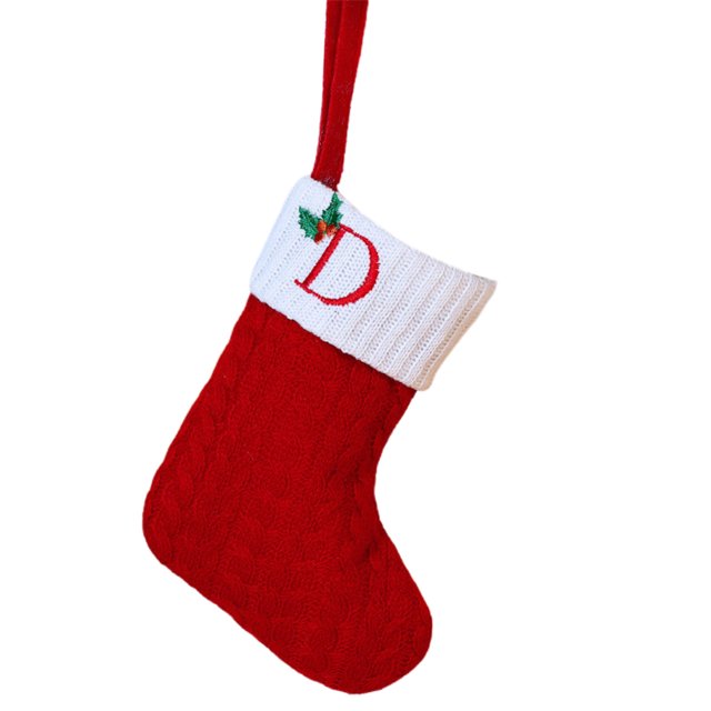 Christmas Tree Decorative Socks With Embroidered Initial Letters Red Green White Knit Stockings
