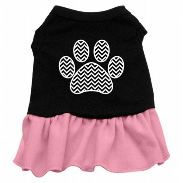 Chevron Paw Screen Print Dress Black With Light Pink Med (12)