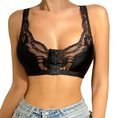 FhsagQ Bra Bras for Women with Robe Women Solid Color Lace Decoration Front Button Push up No Steel Ring Breathable Bra Shoulder Plus Size Bras for Women Yellow Black L