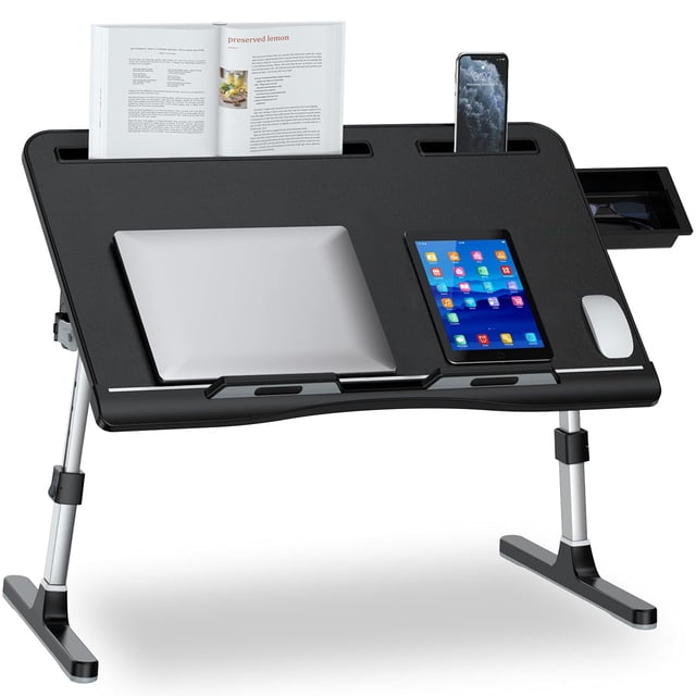 EVETTO Bureau-Lit pour Ordinateur Portable, Très Grand en Cuir avec Plateau de Table d'Ordinateur Réglable, Bureau Pliable pour Ordinateur Portable pour Lit, Sofa, Canapé, Plancher, Écriture, Repas, Travail
