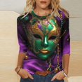 thumbnail image 2 of Penkiiy T-shirt Blouse Décontractée à Manches 3/4 et Col Rond pour Femmes, Impression Mode Mardi Gras, Multicolore, 2 of 5