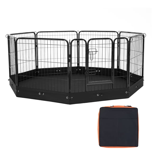 KFFKFF Dog Playpen, 8 Pcs 24 x 24 in Panels Foldable Metal Pet Exercise Pen, Dog Fence Indoor and Outdoor Pen with Door, Storage Bag and Bottom Pad