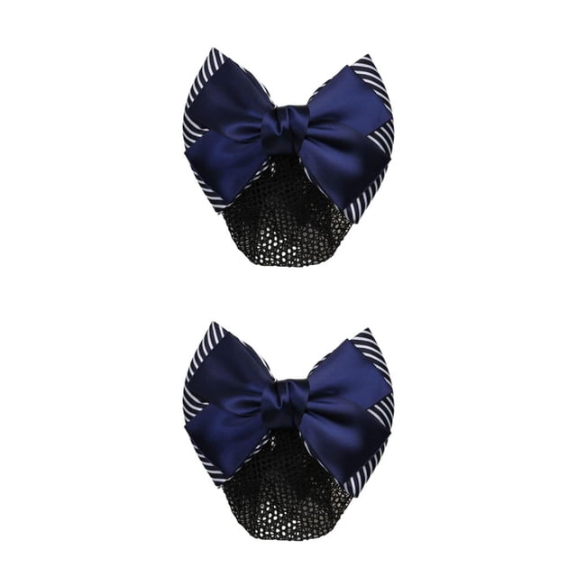VONKY Easy To Wear Bow Work Hair Clips For Effortless Hairstyling On Go Wide Thick Stripes- Blue 2Set