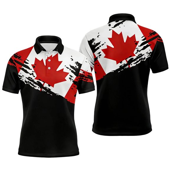 Chandail Patriotique à Feuille d'Érable pour la Fête du Canada, pour un Usage Quotidien Décontracté, Respirant, Mélange de Performance avec Fermeture à Boutons avant