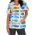 thumbnail image 1 of Snoarin Summer Plus Size Summer Tops for Women Tops Short Sleeve V-neck Tops Working Uniform Floral Print With Three Pockets Blouse Work Uniforms for Women on Clearance, 1 of 5
