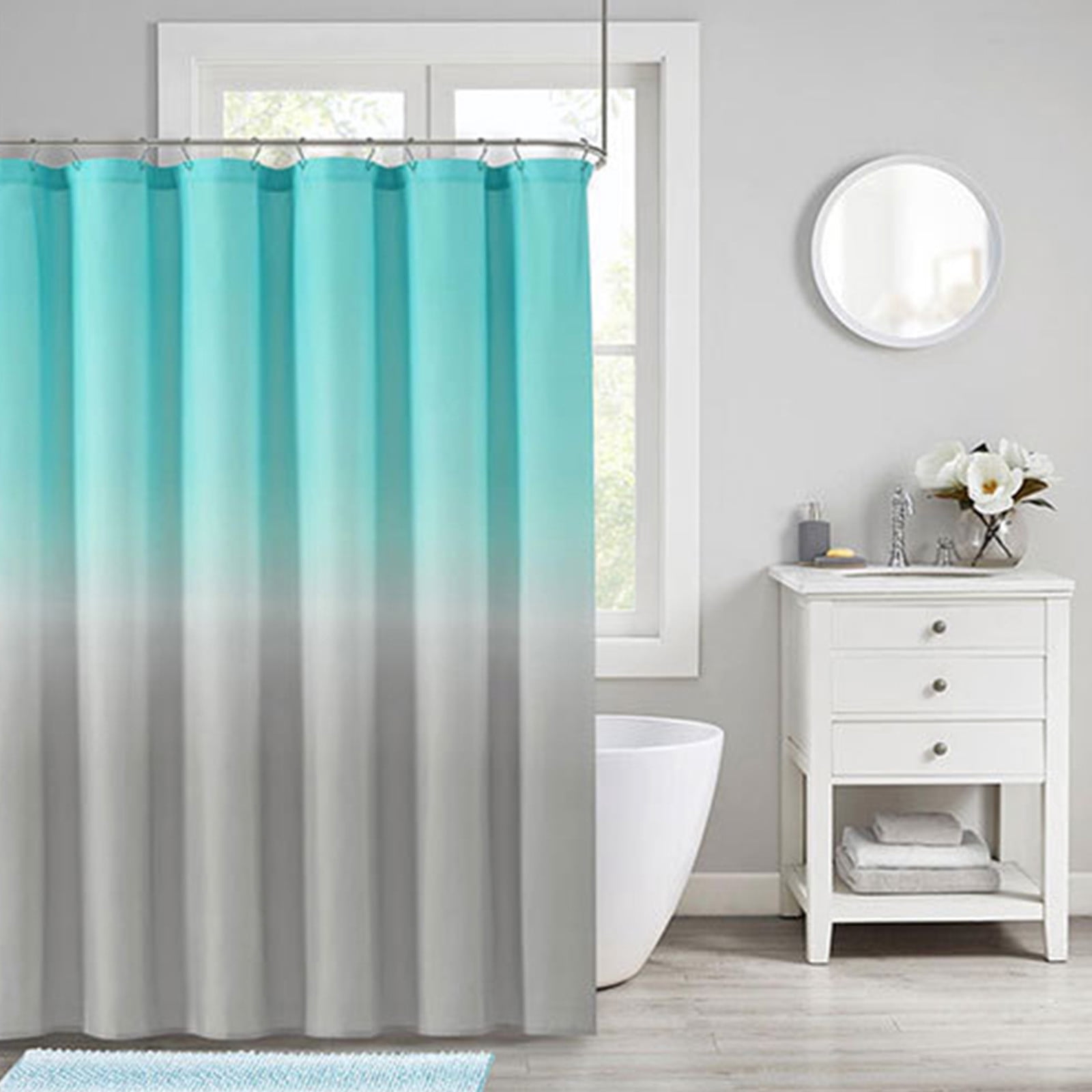 LSLJS Shower Curtain, Design and Polyester, Quick-Drying, Weighted Hem, Short Shower Curtains Set for Bathroom, Durable and Washable with 12 Hooks, Shower Curtain