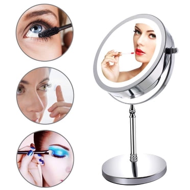 Miroir de Maquillage Éclairé Grossissant 10X, Miroir de Meuble-Lavabo à DEL Blanc de 7 Pouces à Deux Faces avec Lumière du Jour et Ombre, Sans DEL, Alimenté par Pile et Câble USB (Inclut 3 Piles Rechargeables AAA)