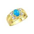 thumbnail image 3 of RYLOS Men's Rings 14K Yellow Gold Rings Classic Designer Style 8X6MM Oval Gemstone &  Diamond Ring Turquoise December Birthstone Rings For Men Size 11, 3 of 7