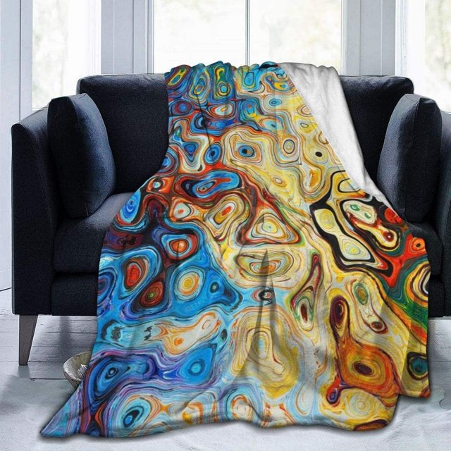Fleece Blanket Watercolor Psychedelic Plush Throw Fuzzy Super Soft Reversible Microfiber Flannel Blankets 80"x60"