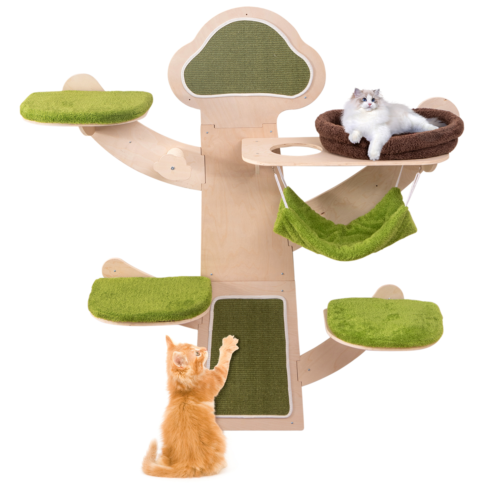 Gymax Wall-Mounted Cat Tower w/ Bed Hammock Sisal Scratching Post & Mats Cushions