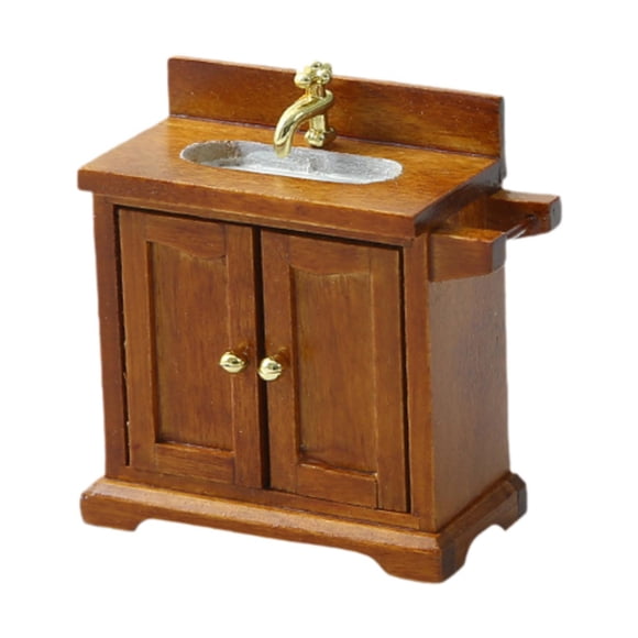 Bunblic Armoire de Salle de Bain de Maison de Poupée Scène de Salle de Bain Cadeaux des Fêtes Évier de Maison de Poupée Jouet de Jeu d'Imitation pour Ensemble de Jeu 1/16 Fournitures de Décoration Brun