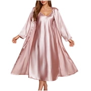 Women's Sexy Nightgown with Robes Set 2 Piece Long Satin Soft Nightwear Lightweight Bathrobes Sexy Wedding Bride Kimono Sleepwear Sets