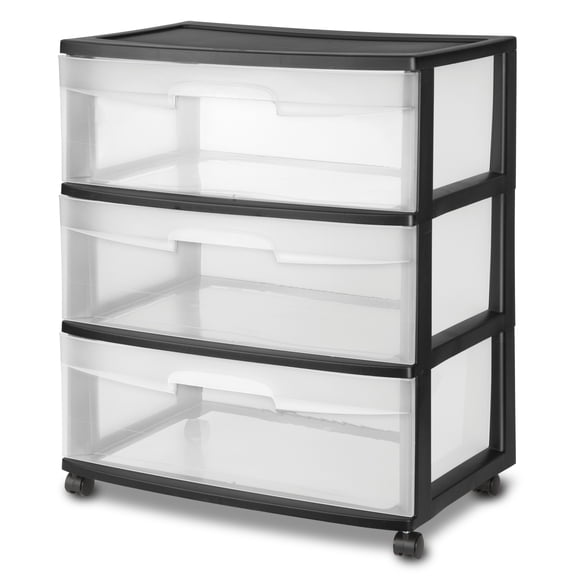 Sterilite Wide 3 Drawer Cart, Black