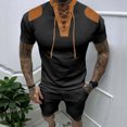 thumbnail image 2 of Birdeem Chemises pour Hommes Ensemble Décontracté Col en V Patchwork Manches Courtes et Shorts, 2 of 12