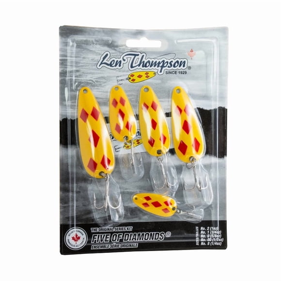 Ensemble de leurres 5 pièces de Len Thompson – K5 YR - Cinq de Diamants jaune et rouge