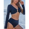 thumbnail image 4 of Charmo Women's 0-Ring Rash Guard Long Sleeve Two Piece Swimsuit Crop Top 2 Piece Bathing Suit, 4 of 6