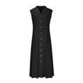 thumbnail image 5 of Amzcrzy Robes pour Femmes Couleur Unie Sans Manches Robes de Printemps Col en V à Boutons Robe d'Été Confortable Robe en Coton et Lin Tendance Col Rabattu Robes Maxi, 5 of 5