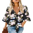 thumbnail image 1 of CHUANK Women‘s Button Down V Neck Tops Ruffled 3/4 Sleeve Tie Knot Front Blouses White Sizes S-2XL, 1 of 6