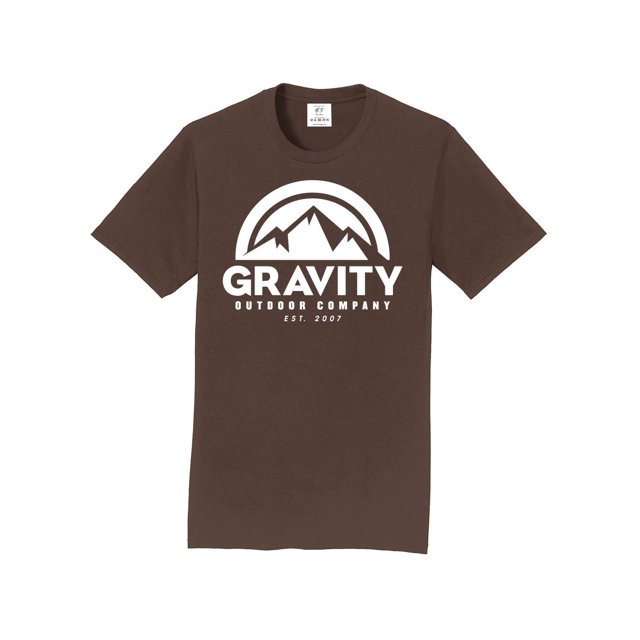 Gravity Outdoor Co. T-Shirt à Manches Courtes - Brun Foncé - Logo Blanc - TG