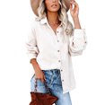 thumbnail image 1 of Womens Corduroy Casual Button Down Shirts Long Sleeve Boyfriend Oversized Collared Shacket Jacket Blouses Tops, 1 of 9