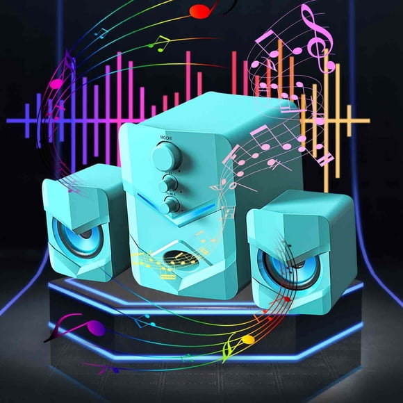 Household Bluetooth Speakers | Desktop Audio System | 2.1 Channel with Subwoofer & 3 Full-Frequency Units | Hi-Fi 3D Sound Effects | Cool LED Lights | USB Power | 3.5mm Audio Connection |