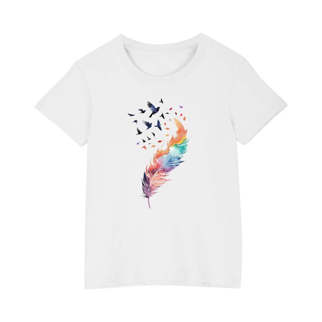 RXIRUCGD 2025 Vêtements d'Été pour Enfants T-shirt Imprimé Mode Mignon Col Rond Manches Courtes