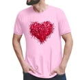 thumbnail image 2 of Chandails des Fêtes pour Couples Assortis Saint-Valentin Légers Mode Imprimé Cœur Col Rond Décontracté Manches Courtes Tunique T-Shirt Confortable Doux Mari Femme Tenue de Vacances Vêtements Rose P, 2 of 6