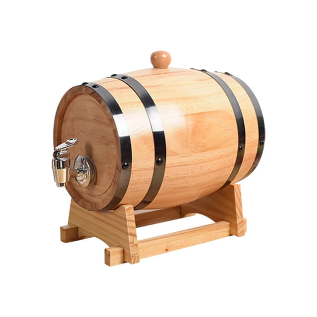 Tonneau de Vieillissement en Chêne avec Support Tonneau pour 3 L, Fabriqué en Chêne Naturel avec Bandes Métalliques et Bec Verseur, Repose sur un Support en Bois Assorti. Parfait pour la fermentation, le Brassage et le Stockage de Vin, Whisky, Bière et Plus. Sa Conception Compacte en Fait Aussi une Pièce Décorative Adaptée aux bars à la Maison Ou aux Cuisines.