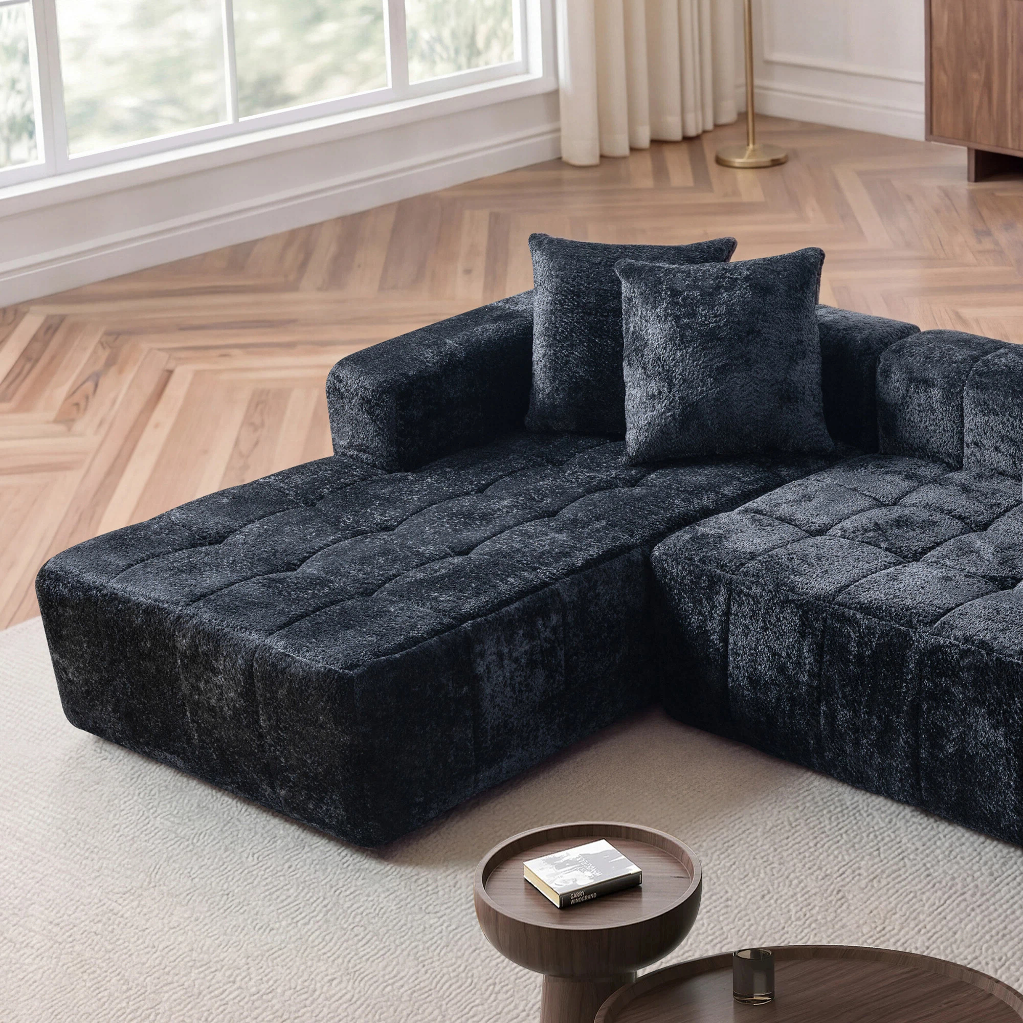 Noble House 107.9" Cloud Modular Sectional Sofa,L-Shape Chaise with Deep Seat for Living Room Bedroom,Black