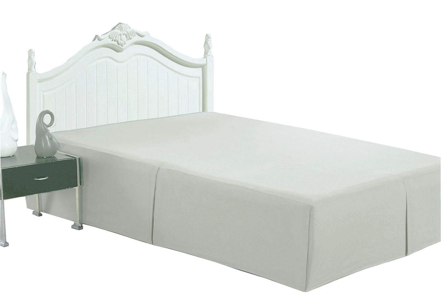 Jupe de lit Marina Décoration ultra douce et soyeuse, toutes saisons, poche profonde, 40 cm de hauteur, en rayonne de bambou massif, couleur argent