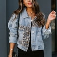 thumbnail image 3 of Veste en Jean Longue pour Femmes Dames à Imprimé Léopard Patchwork Veste en Jean à Manches Longues, 3 of 9