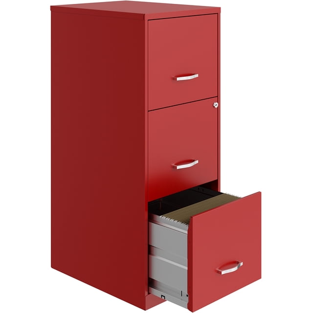 Space Solutions 3 Drawer Metal Vertical File Cabinet with Lock Lava Red
