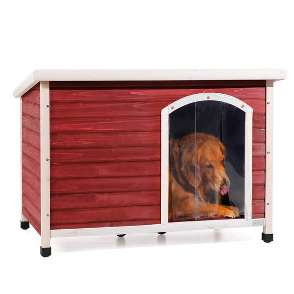 Petsfit Grande Niche pour Chien, Niche Extérieure en Bois pour Grands Chiens, Rouge, 45,6 Pouces L X 31 Pouces L X 32 Pouces H