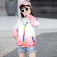 thumbnail image 2 of Kids Sun Protection Zip Hoodie Lightweight Long Sleeve Rash Guard with Hood Swim Cover Up Light Pink 4 Years-5 Years, 2 of 7