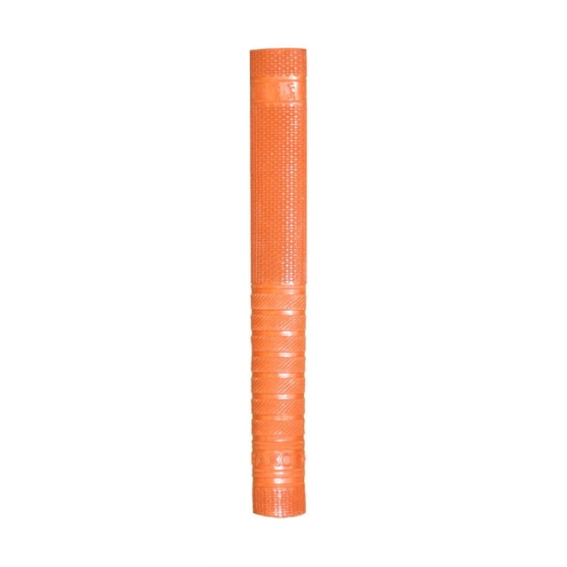 Kookaburra Orange Max Mono Cricket Grip shown in a close-up vertical view with an orange rubber surface featuring a dotted texture on the upper half and diagonal ridges on the lower half, designed for a secure grip on baseball and cricket bats suitable for all ages.