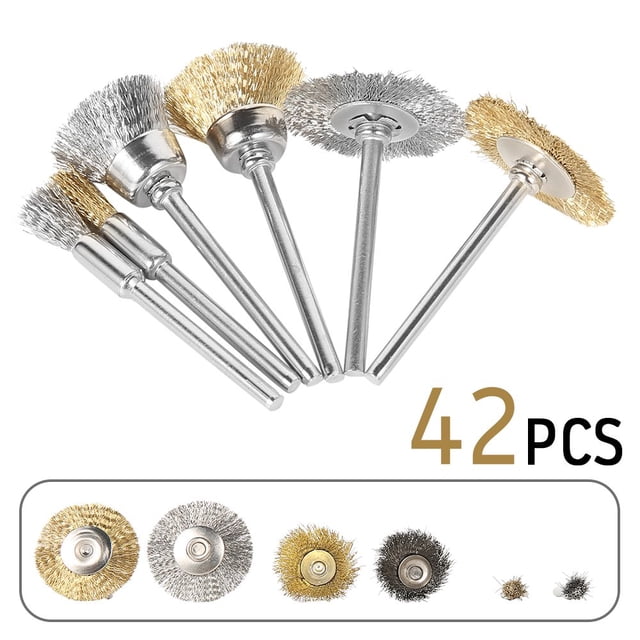 42Pcs/Set Brass Copper Steel Wire Brush Polishing Wheels For Rotary Tools