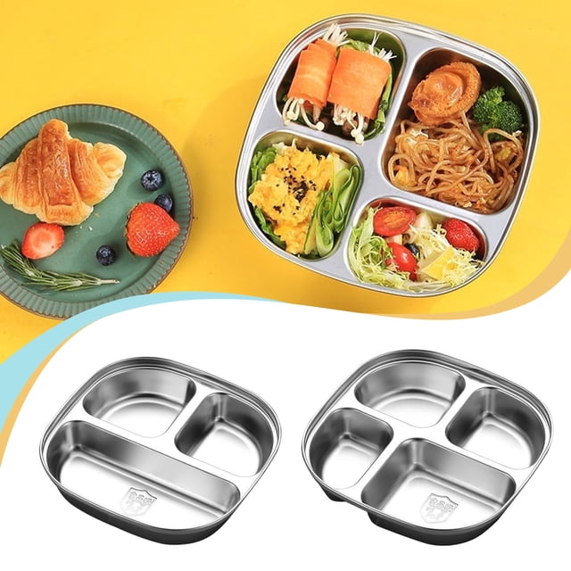 Assiettes Compartimentées en Acier Inoxydable pour Enfants - Assiettes Indestructibles avec Compartiments pour les Mangeurs Difficiles, le Dîner et le Camping