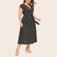 thumbnail image 4 of Fridja Womens Casual Plus Size V-neck Sans Manches à Pois Imprimé Ceinture Robe à Boutons, 4 of 9