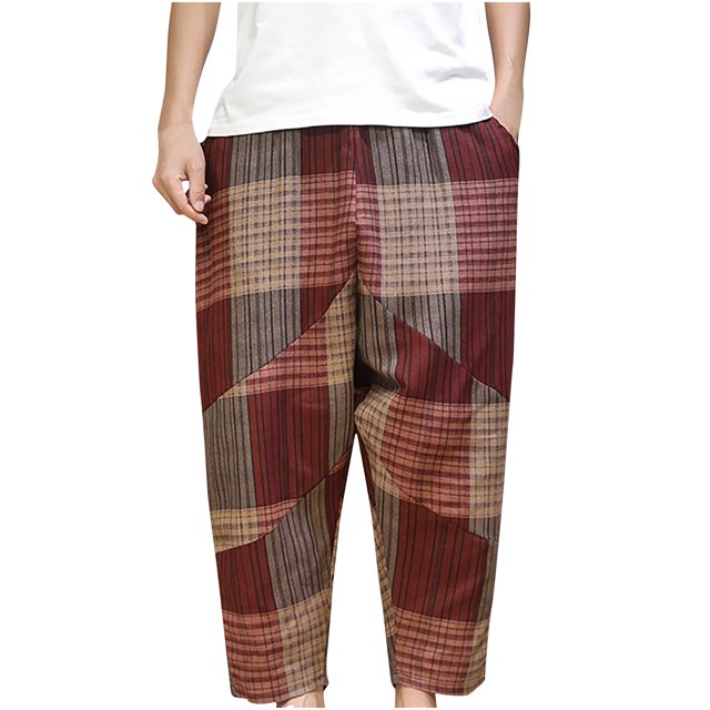 Birdeem Mens Pants Mens Fashion Drawstring Elastic Waist Solid Color Casual Retro Nationality Length Pants