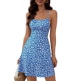 thumbnail image 3 of Women'S Summer Ditsy Floral Backless Back Tie Back Sleeveless Mini Dress Blue XS, 3 of 10