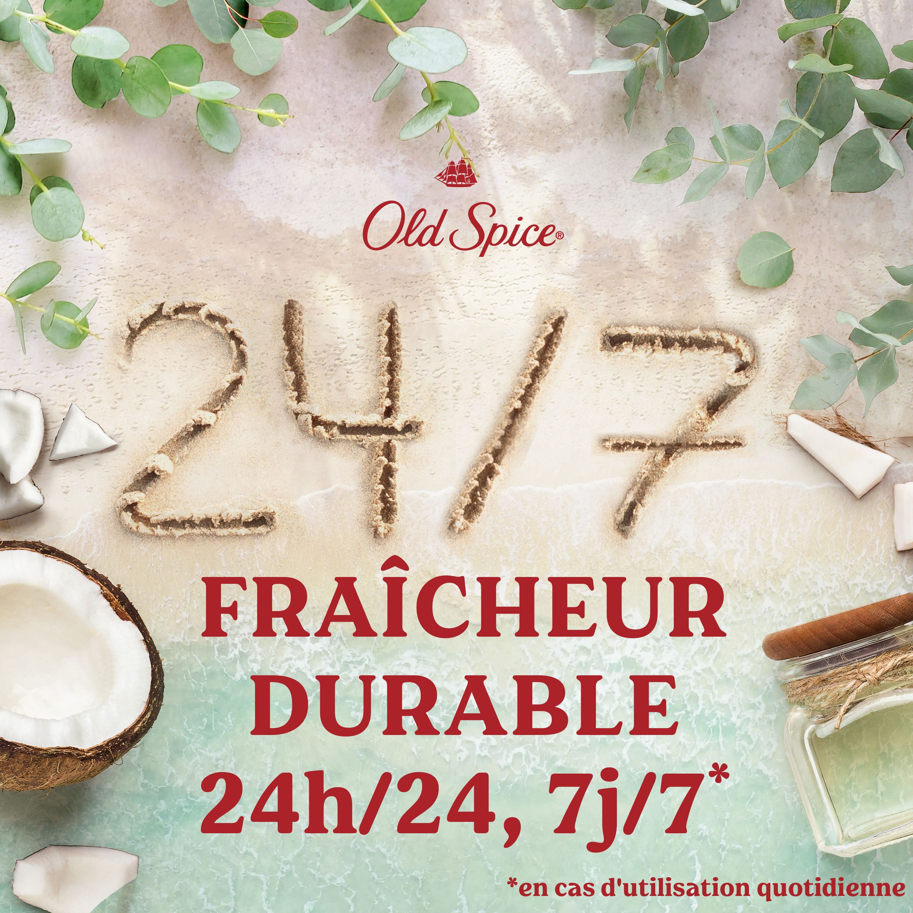 Désodorisant sans aluminium pour hommes Old Spice, Eucalyptus et huile de noix de coco