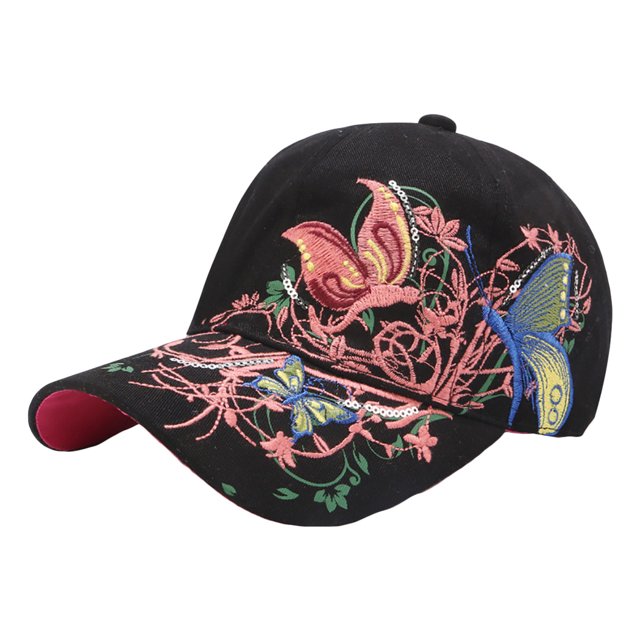 Coofit Women Baseball Cap Adjustable Embroidery Butterfly Snapback Hat Outdoor Sun Hat