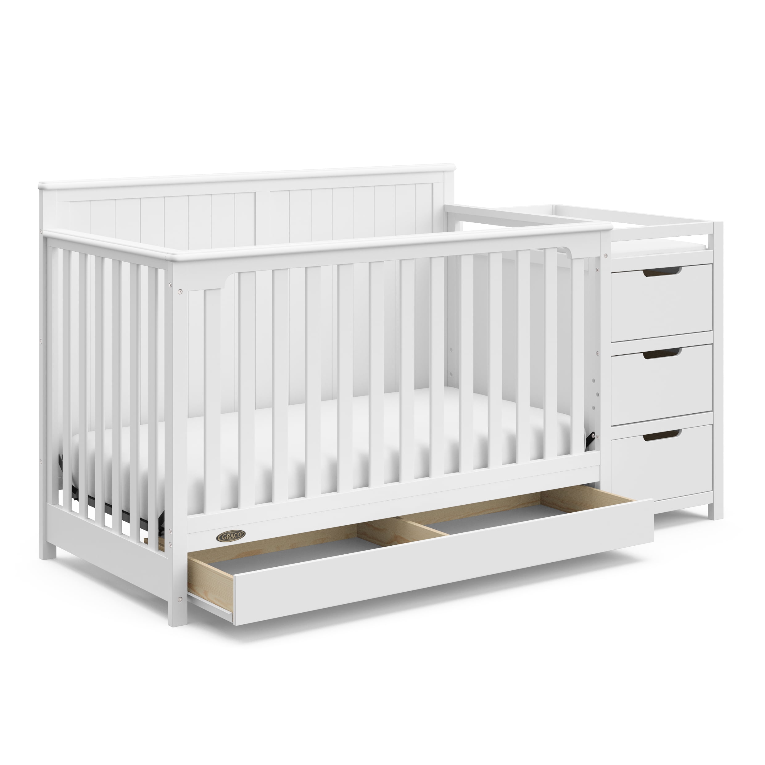 Lit de bébé convertible 5 en 1 avec tiroir et table à langer Hadley de Graco, Blanc