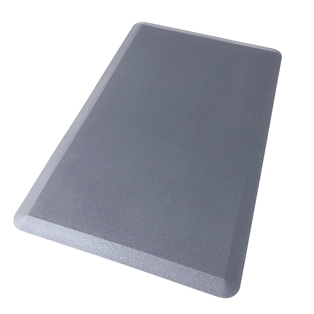 Birdeem Kitchen Rugs Cushioned Kitchen Mats in grey, featuring ergonomic antifatigue support and a nonskid design. Made of durable PVC, the mat measures 44x71 cm (17.3x28 in) and is waterproof, stain-resistant, and washable. Ideal for kitchens, standing desks, and laundry rooms.