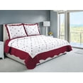 thumbnail image 1 of Marina Decoration Embroidered Stitching Coverlet Bedspread Ultra Soft Solid Bedding Summer Quilt Set with Quilted Sham, Red Floral Pattern, 1 of 5