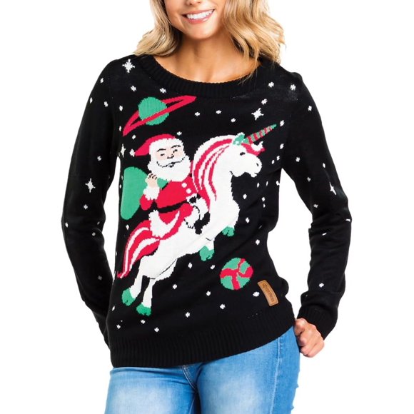 Tipsy Elves Women's Santa Unicorn Christmas Sweater Medium